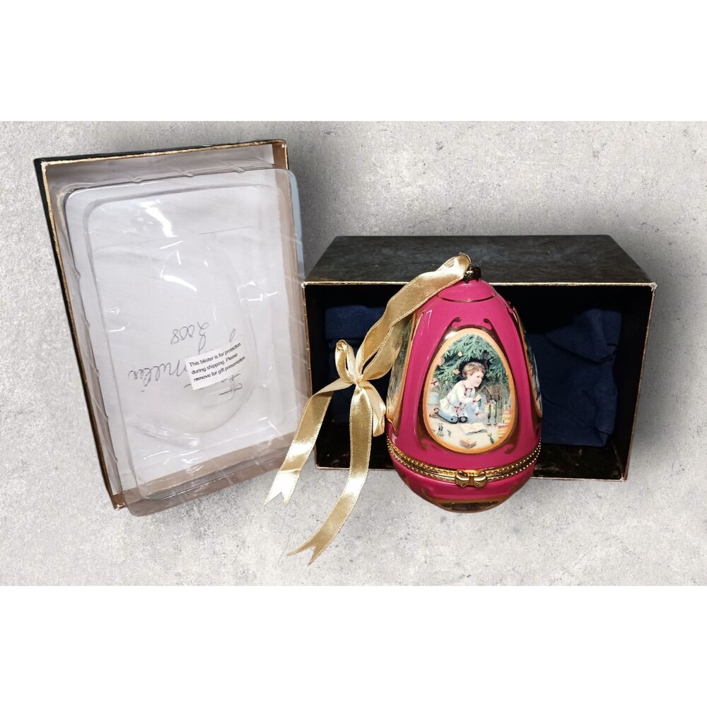 Mr Christmas Musical Hinged Trinket Box Egg Christmas Tree Ornament & Box WORKS!